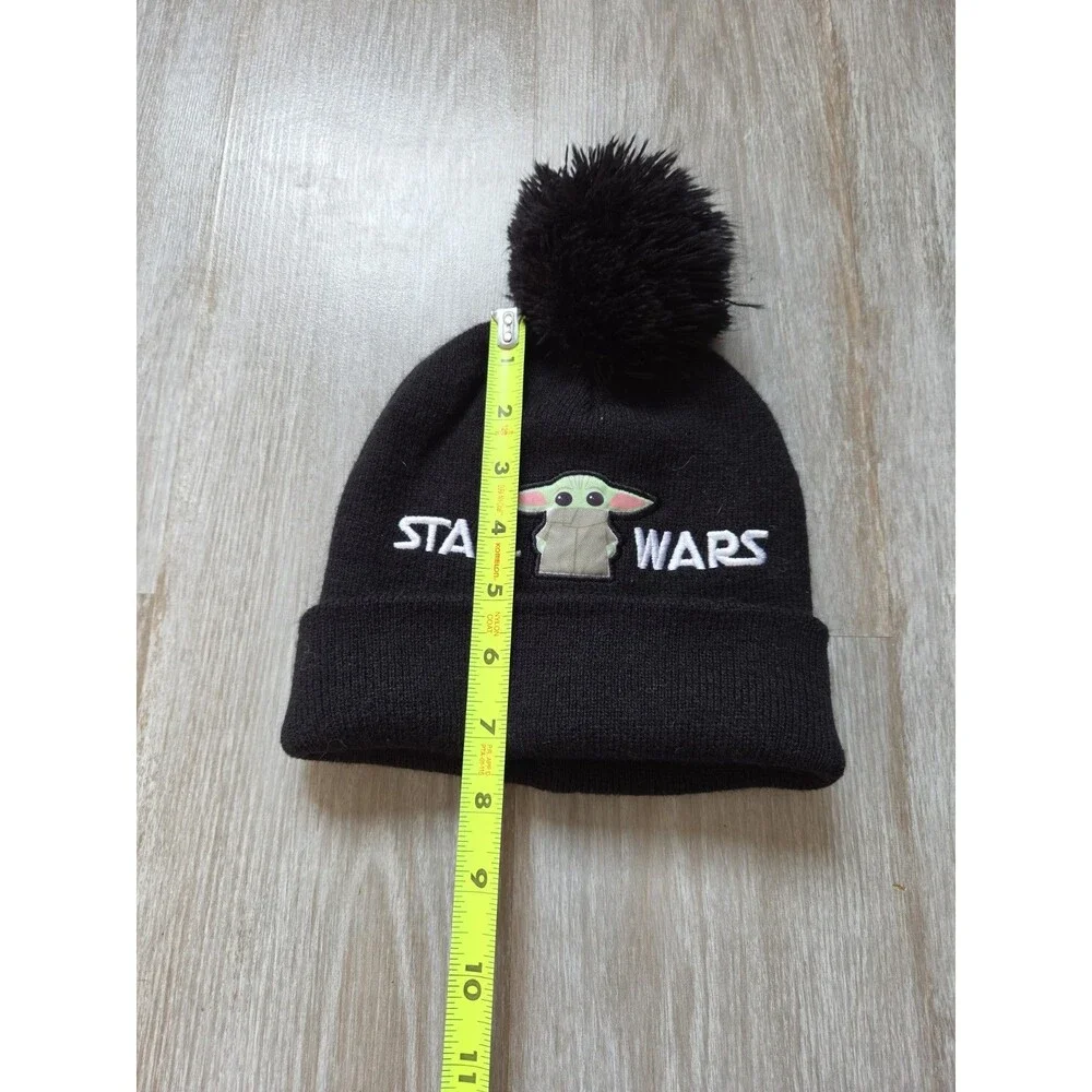 Star Wars Grogu Baby Yoda Black Pom Pom Knit Beanie Hat Toddler 2T-5T EUC